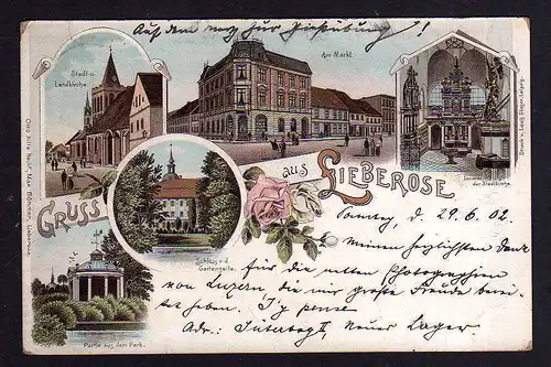 95458 AK Lieberose 1902 Litho Markt Schloss Kirche Stadtkirche