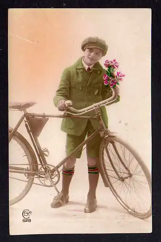 92765 AK Kind Junge mit Fahrrad Fotokarte 1933 Nederland Niederlande