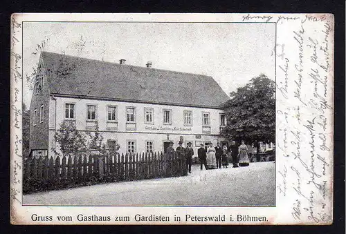 86362 AK Peterswald in Böhmen Gasthaus zum Gardisten 1904