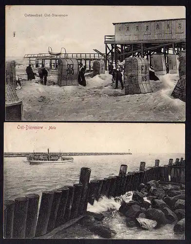 83484 2 AK Ost Dievenow Mole Dampfer Seebad Steg Rettungsboot 1910 1911