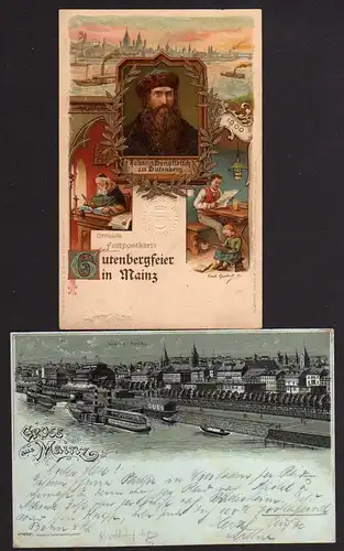 82288 AK Mainz Litho Festpostkarte Gutenberg Feier 1900 Total Silberdruck