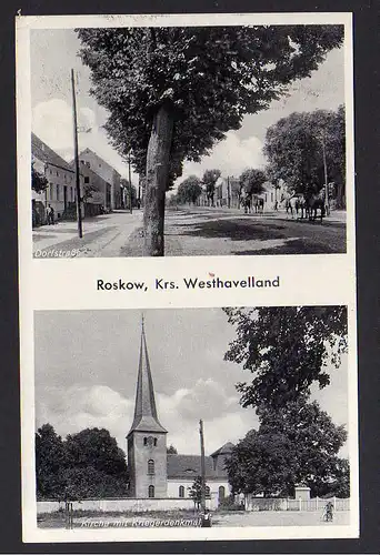 81257 AK Roskow Rrs. Westhavelland 1938 Dorfstr. Kirche Landpoststempel Roskow