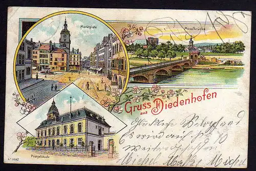 81763 AK Thionville Diedenhofen Litho 1903 Post Moselbrücke Markt