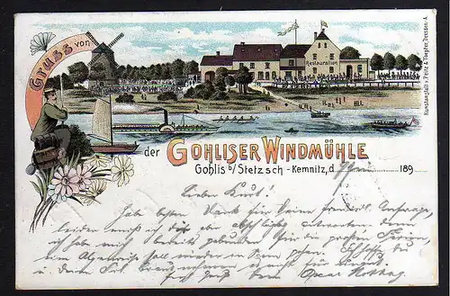 81667 AK Gohliser Windmühle 1899 Litho Gohlis Stetzsch Kemnitz Restauration