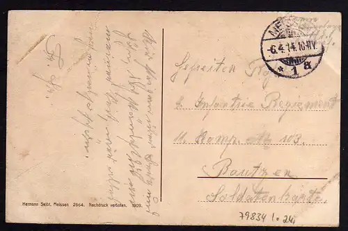 79834 AK Gruss von der Poselspitze 1914 Vetters Weinschank Post Meissen Gasthaus