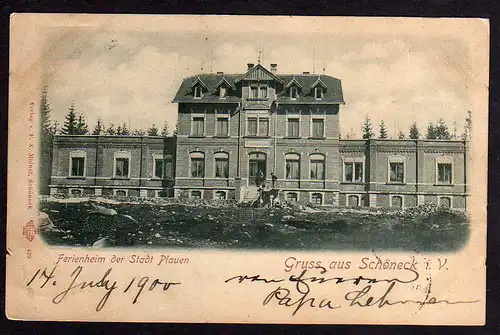 74735 AK Schöneck im Vogtland Ferienheim der Stdt Plauen 1900 Bahnpost