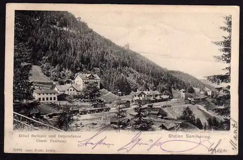 41498 AK Semmering Bahnhof Station Hotel Stefanie 1905