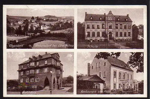 35074 AK Bräunsdorf bei Oberfrohna Oberdorf 1928 Schule Rathaus Restaurant Post