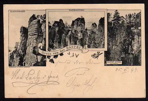 35396 AK Gruss von der Bastei Sächsische Schweiz 1899 Felsen Hotel