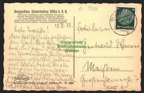 35275 AK Neuhausen mit Schloss Purschenstein und Schwartenberg Olbernhau 1933