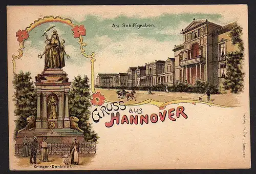 35260 AK Hannover 1899 Litho Am Schiffgraben Krieger Denkmal