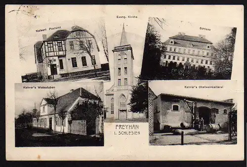29194 AK Cieszkow Freyhan i. Schlesien Postamt Kirche Schloss Weinstuben 1920