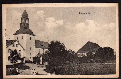 29690 AK Pappendorf Schule Kirche Striegistal Bahnpost 1921 Chemnitz Rosswein