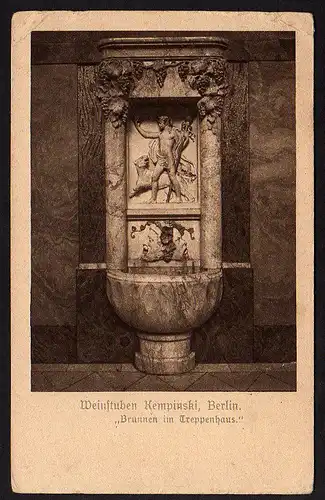 29987 AK Berlin Weinstuben Kempinski Brunnen im Treppenhaus, gelaufen 1912