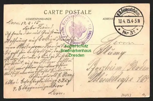 34043 AK Laon Promenade St Just E. C. K.D. Feldpoststation 31, gelaufen 1915