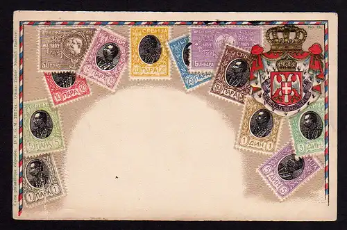 27608 AK Serbien Wappen Karte Briefmarken Philatelie