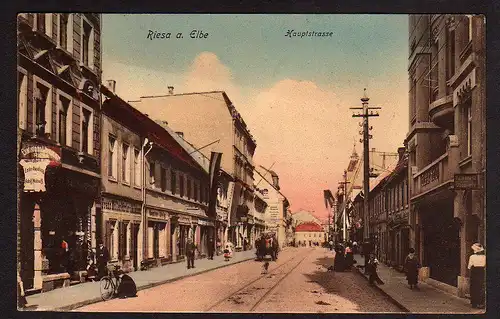29066 AK Riesa Elbe Hauptstrasse Leder Handlung Geschäft 1918