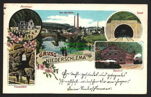 146384 AK Niederschlema Erzg. 1914 Prinzenhöhle Bahnhof Tunnel Wehr Brücke