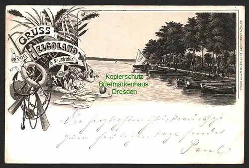 146488 AK Helgoland bei Neustrelitz 1897 Litho Ruderboote See Seerose Bahnpost