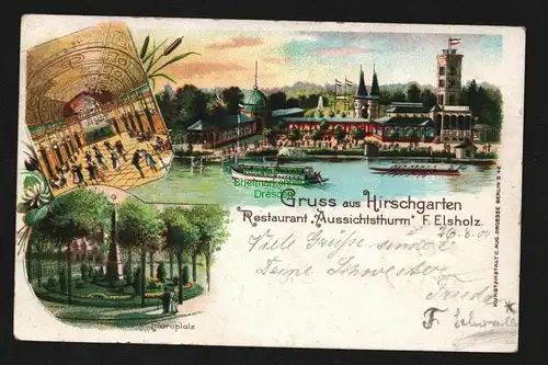 138154 AK Hirschgarten Restaurant Elsholz Litho 1900 Berlin Friedrichshagen