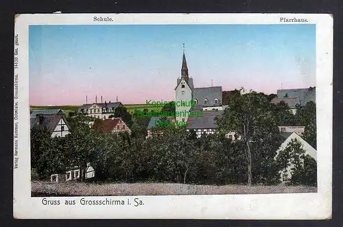 128373 AK Großschirma bei Freiberg Lunakarte Schule Kirche Pfarrhaus  1908