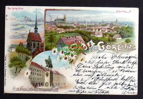 122844 AK Görlitz Litho Gruß aus 1898 Das heilige Grab Kaiser Wilhelm Denkmal