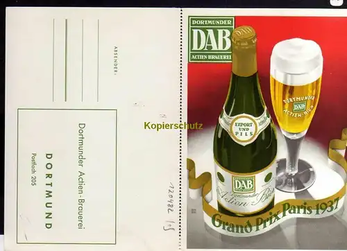 120482 AK Dortmunder Actien Brauerei DAB Bier Werbekarte Bestellung USA um 1955
