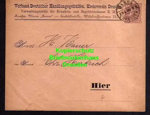 116085 Privatpost Hansa Dresden 1890 Ganzsache Verband Deutscher Handlungsgehülf