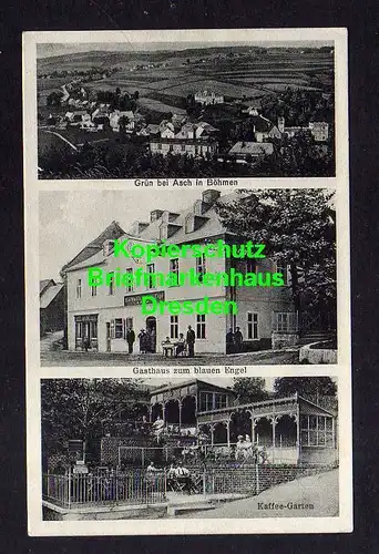 115831 AK Grün bei Asch in Böhmen Gasthaus zum blauen Engel Kaffee Garten 1930 B
