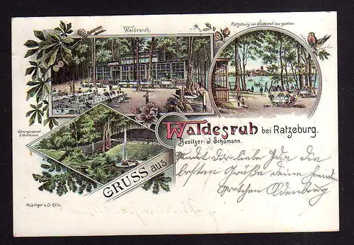 112860 AK Waldesruh bei Ratzeburg Gasthaus Litho 1899