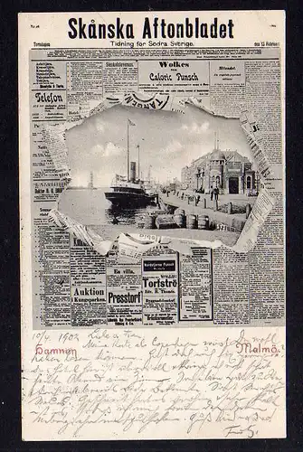 101262 AK Malmö Skanska Aftonbladet 1902 Zeitung Hafenansicht Reklame Werbung