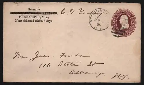 B11868 USA Brief 1886 Poughkeepsie New York to Albany