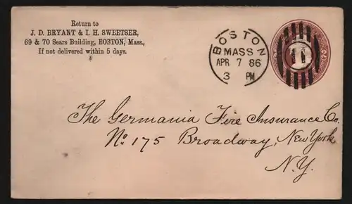 B11862 USA Brief 1886 Boston Mass. to New York Brodway