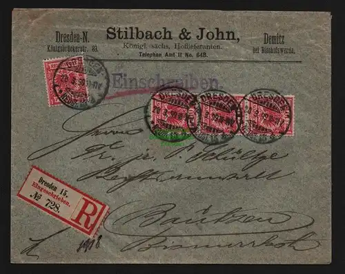B11998 Brief DR Krone Adler 1899 Dresden Stilbach & Hoflieferanten Einschreiben