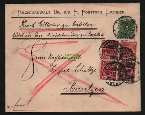 B12015 Brief DR Krone Adler 1897 Eilboten Dresden nach Bautzen