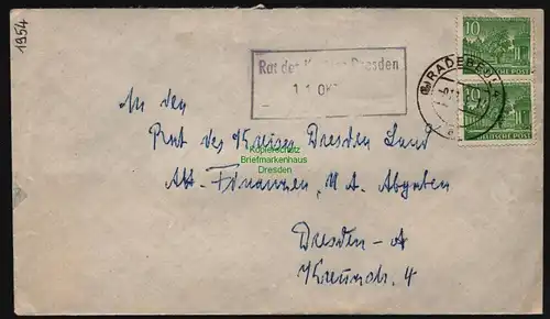 B12072 Brief Radebeul 1954 nach Dresden ungültige Frankatur Westberlin 2x 47