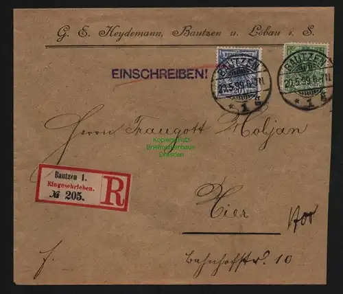 B11993 Ortsbrief Deutsches Reich Krone Adler 1899 46, 48 Einschreiben