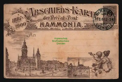 B12083 Postkarte Privatpost Hammonia Chemnitz 1901  Abschiedskarte 1887 - 1900