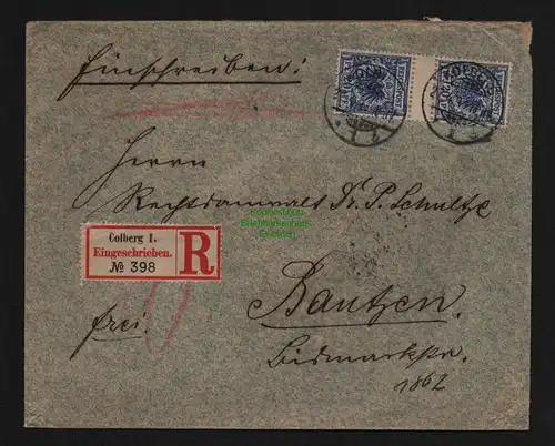B11992 Brief DR Krone Adler 1899 Colberg Einschreiben 48d Zwischenstegpaar Bautz