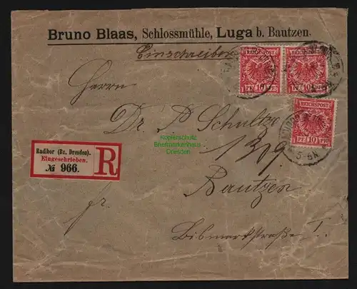 B11997 Brief DR Krone Adler 1899 Radibor Schlossmühle Luga Bautzen Einschreiben