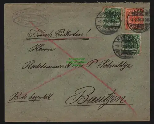 B12008 Brief DR Krone Adler 1898 Kamenz Eilboten nach Bautzen
