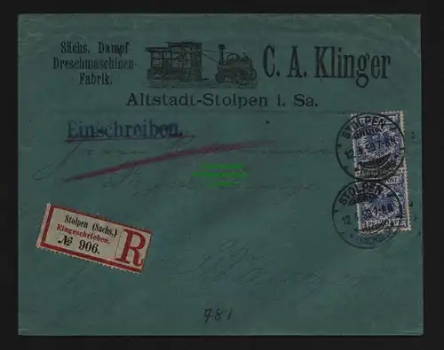 B12000 Brief DR Krone Adler 1899 Stolpen nach Bautzen Sächs. Dreschmaschinen