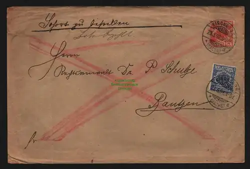 B12022 Brief DR Krone Adler 1898 Kirchberg Eilboten nach Bautzen