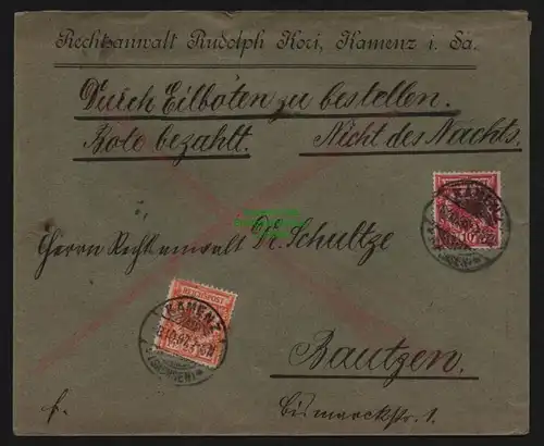 B12007 Brief DR Krone Adler 1897 Kamenz Eilboten nach Bautzen