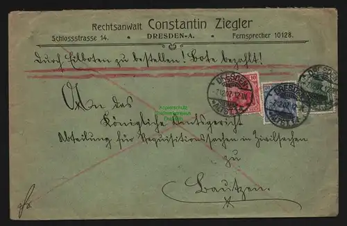 B12046 Brief DR Germania Eilboten Dresden nach Bautzen 1907
