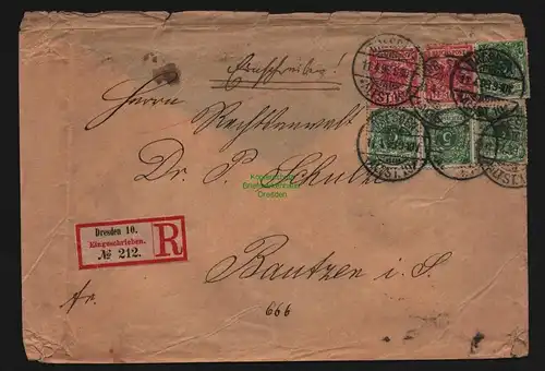 B12018 Brief DR Krone Adler 1899 Dresden Einschreiben nach Bautzen