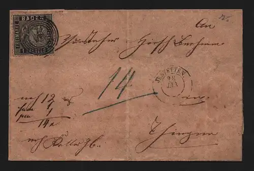 B11729 Brief Baden 9 Jestetten 1862 bedingter Zahlungsbefehl