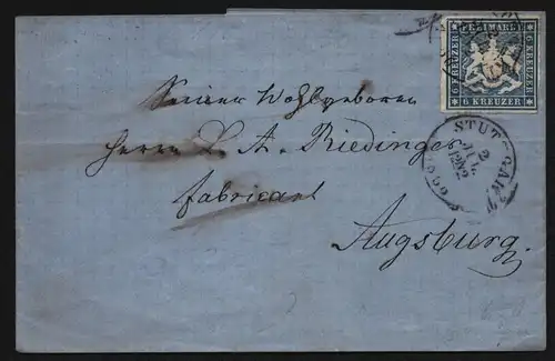 B11821 Brief Württemberg 32a gepr. Heinrich BPP Stuttgart 1865 nach Augsburg