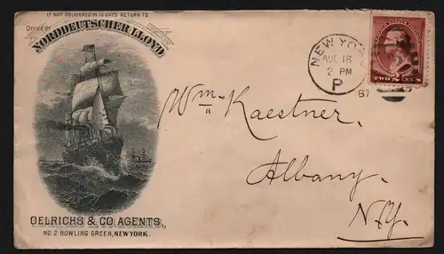 B11833 USA Brief 1887 New York Norddeutscher Lloyd Oelrich & Co Agents n. Albany