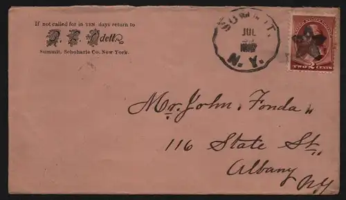 B11838 USA Brief 1887 Summit Schoharie Co. New York Fancy Canc. Albany